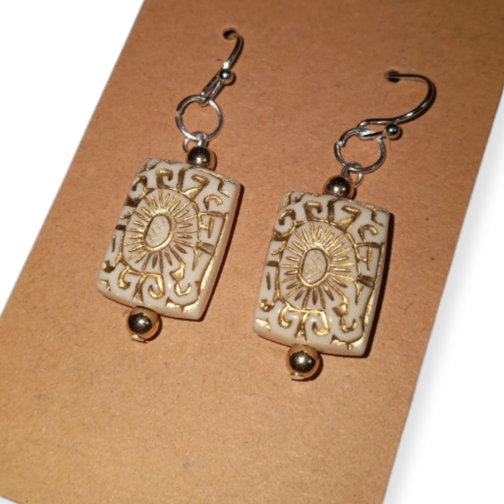 Hand Crafted gold metallic engraved Statement drop earrings Fall hippie vibes